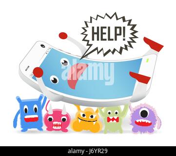 smartphone cartoon need help from virus computer attack Stock Vector