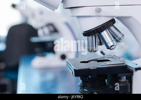 Close up of objective lenses while being ready for researching Stock Photo