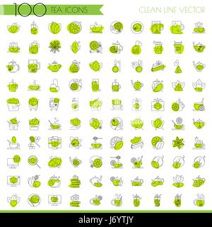Tea line icon set, lined icon about tea, cup and seasoning for hot beverages. Tea minimalistic icon set Stock Vector