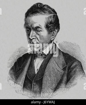 David Strauss (1808-1874). German liberal Protestant theologian and writer. Engraving, Our century, 1883. Stock Photo