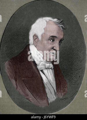 Manuel Jose Quintana (1772-1857). Spanish poet and man of letters. Engraving, Our Century, 1883. Spanish edition. Stock Photo