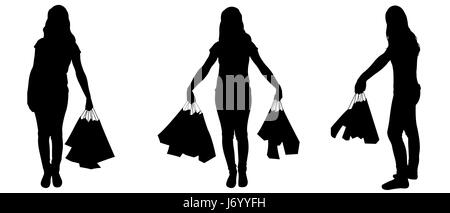Set of different women with bags isolated on white Stock Photo