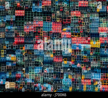 Colorful drink crates, empties, beer boxes like LEGO bricks, drinking hamm, drinks logistics, Hamm, Ruhr area, North Rhine-Westphalia, Germany ,bunte  Stock Photo