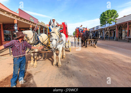 Tombstone is an historic city in southern Arizona, United States, founded in 1879 and scene of many old 'wild west' events including the stagecoach ro Stock Photo