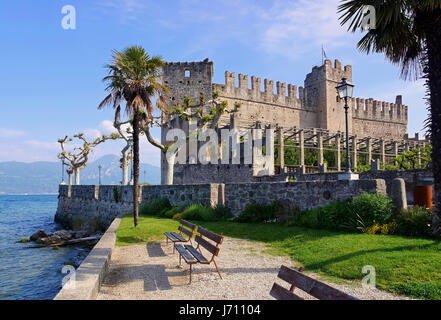 Torri del Benaco castle on Lake Garda in Italy Stock Photo