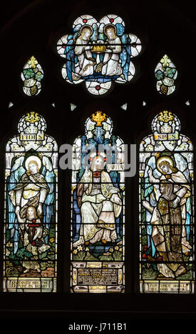 Stained glass window of St Peter's Church in Stoke Fleming, Devon Stock Photo