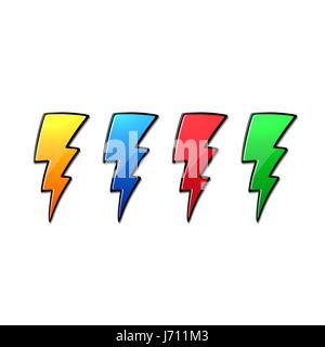 Lightnings multicolor set. Isolated on white background Stock Vector