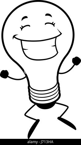 A happy cartoon light bulb jumping and smiling. Stock Vector