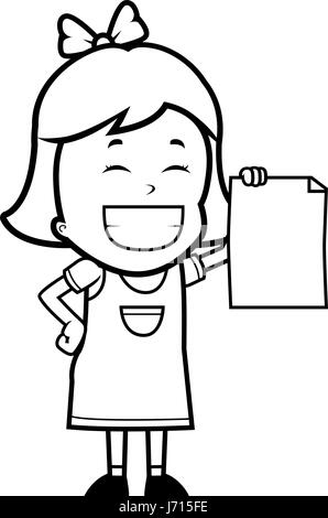 A happy cartoon child proudly holding a piece of paper. Stock Vector