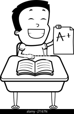 A cartoon illustration of a boy with good grades. Stock Vector