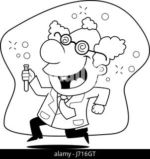 A happy cartoon mad scientist running and smiling. Stock Vector