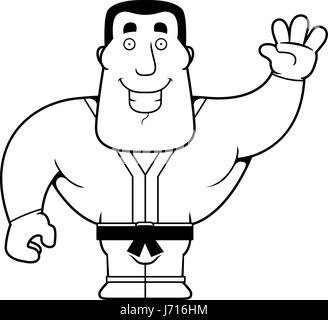 A happy cartoon karate guy  waving and smiling. Stock Vector