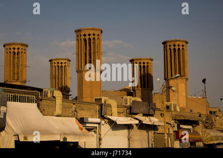 Windcatchers in front of Amir Chakhmaq Complex, Yazd, Iran Stock Photo