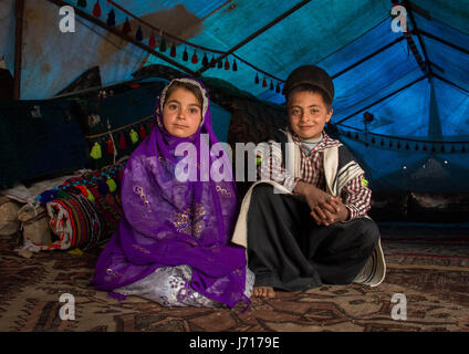 Bakhtiari kid wearing traditional costume in Chelgerd, Iran Stock Photo