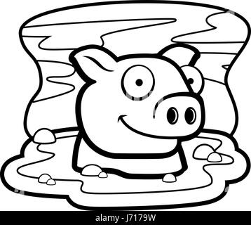 A happy cartoon pig in the mud. Stock Vector