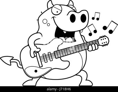 A cartoon illustration of a devil playing an electric guitar. Stock Vector