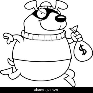 A cartoon illustration of a dog burglar stealing money. Stock Vector