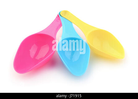 multicolored plastic measuring spoons in grams isolated on white Stock  Photo - Alamy