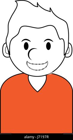 silhouette in orange and white of cartoon half body man Stock Vector