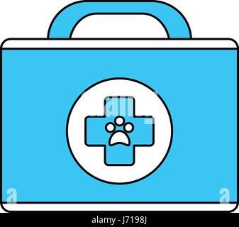 white and blue silhouette of cartoon medical veterinary bag Stock Vector