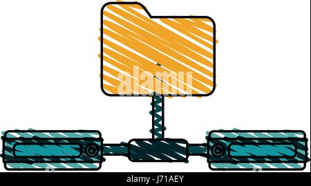 colorful crayon silhouette of network sharing folder Stock Vector