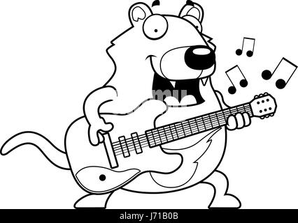 A cartoon illustration of a Tasmanian devil playing an electric guitar. Stock Vector