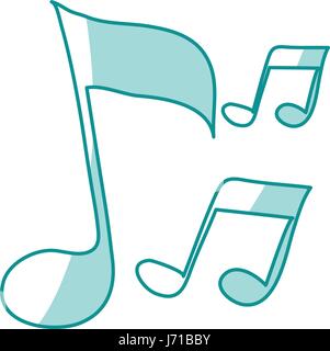 blue shading silhouette of musical notes Stock Vector