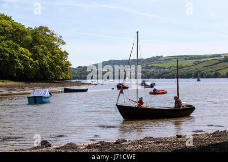 Boats on a creek of river dart at Stoke Gabriel South Hams Devon Stock Photo