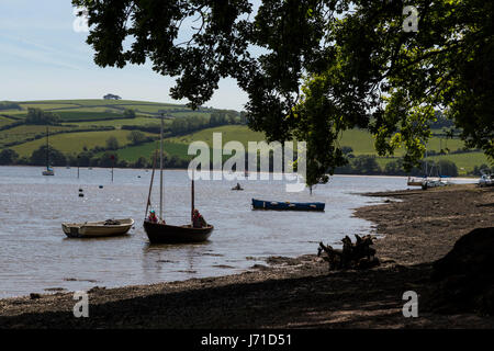 Boats on a creek of river dart at Stoke Gabriel South Hams Devon Stock Photo