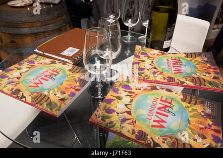 London, UK. 22nd May, 2017. London Wine Fair catalogues. Credit: Laura De Meo/ Alamy Live News Stock Photo