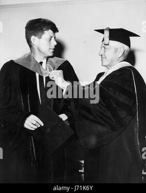 John F. Kennedy, the nation's 35th President, would have turned 100 years old on May 29, 2017. With the centennial anniversary of John F. Kennedy's birth, the former president's legacy is being celebrated across the nation. PICTURED: May 7, 1940 - Boston, MA, U.S. - JOHN F. KENNEDY of Irish descent, was born in Brookline, Massachusetts, on May 29, 1917. Graduating from Harvard in 1940, he entered the Navy. Back from the war, he became a Democratic Congressman from the Boston area, advancing in 1953 to the Senate. He married Jacqueline Bouvier on September 12, 1953. In 1956 Kennedy almost gaine Stock Photo