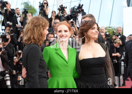 May 21, 2017 - Cannes, France - CANNES, FRANCE - MAY 21: Member of the Feature Film jury Agnes Jaoui, actress and member of the Feature Film jury Jessica Chastain and member of the Feature Film jury Maren Ade attend the 'The Meyerowitz Stories' screening during the 70th annual Cannes Film Festival at Palais des Festivals on May 21, 2017 in Cannes, France (Credit Image: © Frederick Injimbert via ZUMA Wire) Stock Photo
