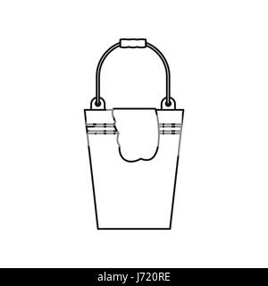 Bucket with a rag icon, outline style Stock Vector