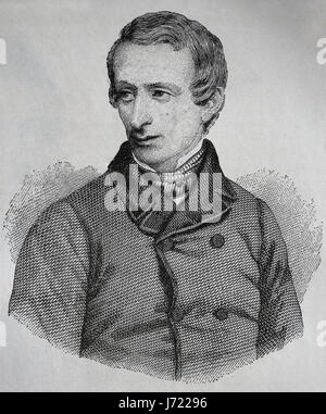 Giacomo Leopardi (1798-1837). Italian poet, philosopher. Engraving, Our Century, 1883. Spanish Edition. Stock Photo