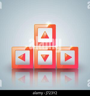 Red arrows keyboard with white reflection. Stock Vector
