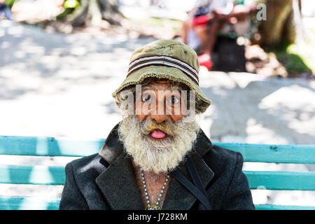 Cuban man, Cuban tramp, cuban vagrant, poverty in cuba, funny old man, cuban man, funny man, man sticking out tongue, cuba, havana, cuban, funny Stock Photo