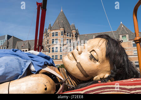 Montreal, CA - 20 May 2017: Royal de Luxe Giants as part of the commemorations of the 375th anniversary of Montreal Stock Photo