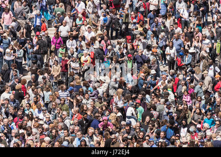 Montreal, CA - 20 May 2017: Crowd on Place des Arts during street performance Stock Photo