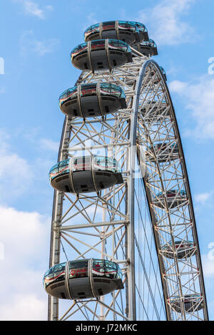 London, UK - 1st April, 2017: Detail of London Eye (London, UK). Millenium Eye is the world's largest wheel, 135 meters high and 120 meters wide in di Stock Photo