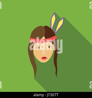 Girl american indians icon, flat style Stock Vector