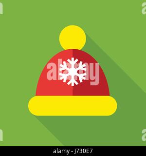 Knitted red cap icon, flat style Stock Vector