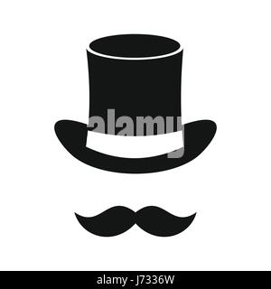 Magic black hat and mustache icon, simple style Stock Vector