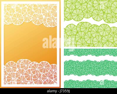Horizontal seamless lemon slices pattern and frame Stock Vector