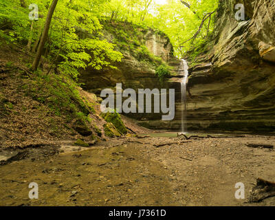 Waterfall in Ottawa Canyon. Starved Rock State Park, Illinois. Stock Photo