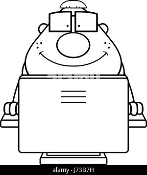 A cartoon nerd in front of a computer. Stock Vector