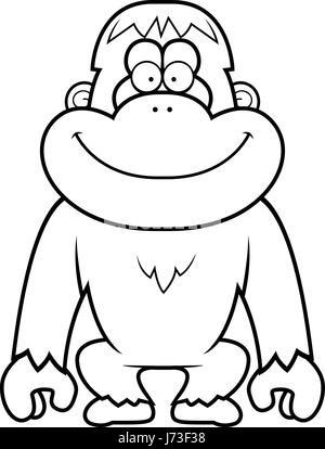 A cartoon illustration of a orangutan smiling. Stock Vector