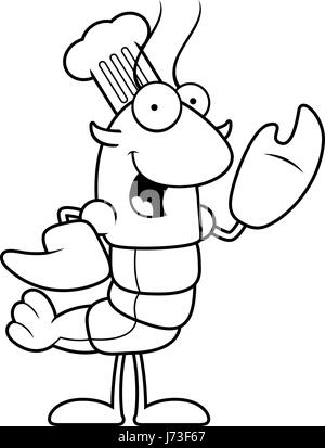 A cartoon illustration of a crawfish chef waving. Stock Vector