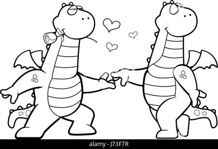 Two happy cartoon dragons in love with each other. Stock Vector
