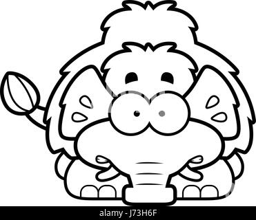 A cartoon illustration of a little mammoth looking nervous. Stock Vector