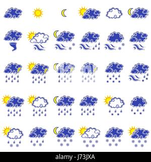 Set of thirty forecast weather vector icons isolated on the white background Stock Vector